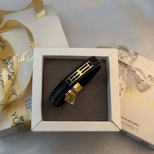 تصویر دوم دستبند طلا چرم مردانه L174